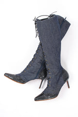 Vintage Christian Dior 2000 Indigo Snakeskin Denim Boots at Recess Los Angeles