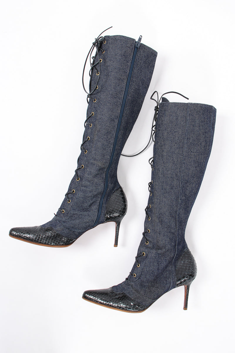 Vintage Christian Dior 2000 Indigo Snakeskin Denim Boots at Recess Los Angeles