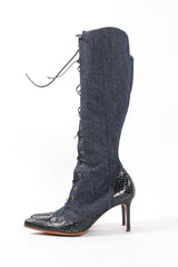 Vintage Christian Dior 2000 Indigo Snakeskin Denim Boots side at Recess Los Angeles