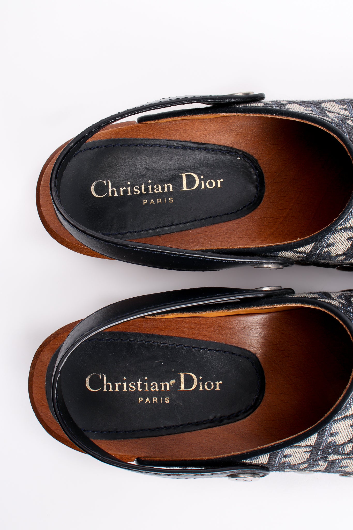 Vintage Christian Dior Monogram Twill Clogs insole label at Recess Los Angeles