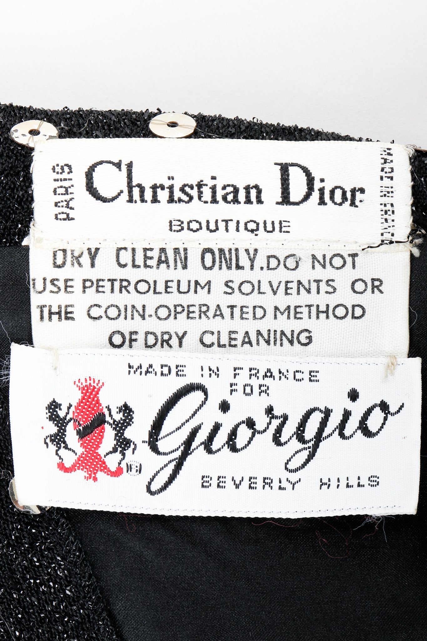 Vintage Christian Dior Sequin Tie Top & Skirt Set label at Recess Los Angeles