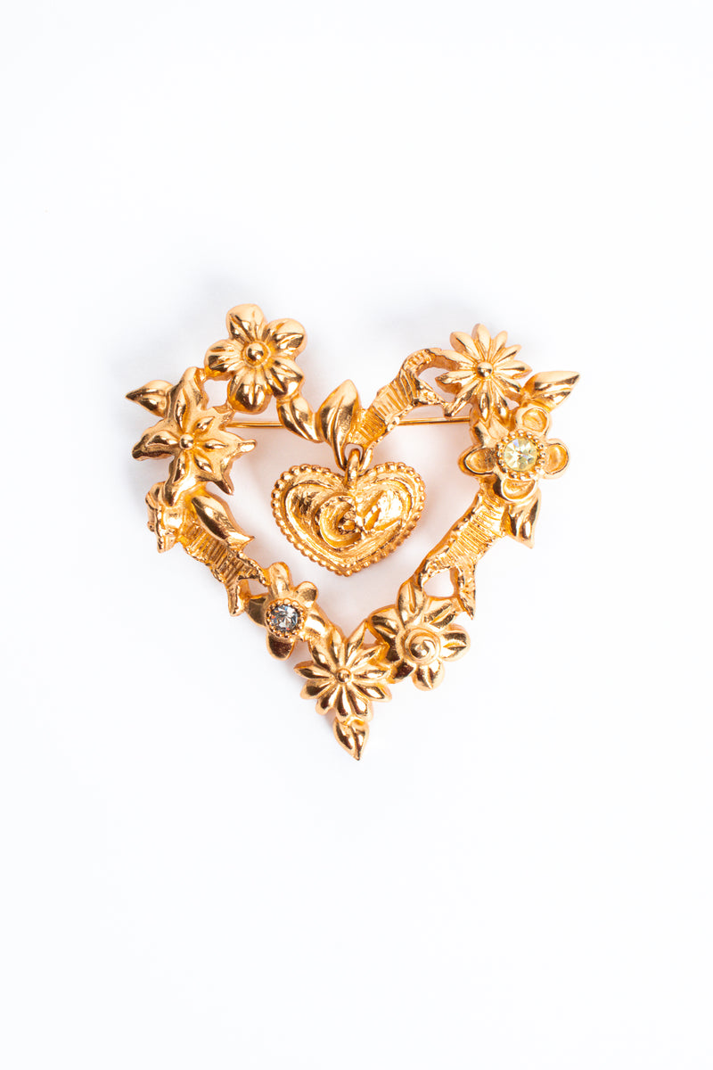 Vintage Christian Lacroix Floral Hearts of Gold Brooch at Recess Los Angeles