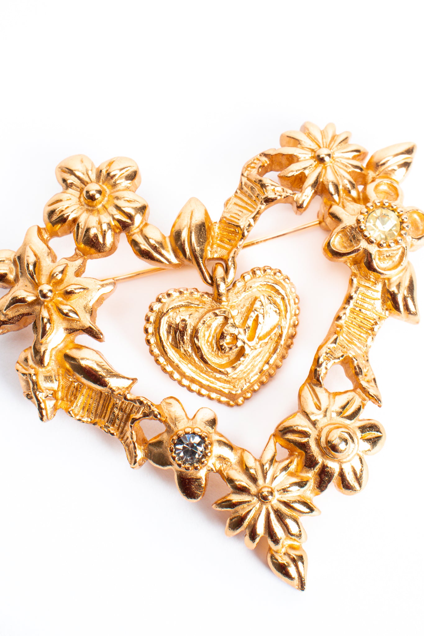 Vintage Christian Lacroix Floral Hearts of Gold Brooch at Recess Los Angeles