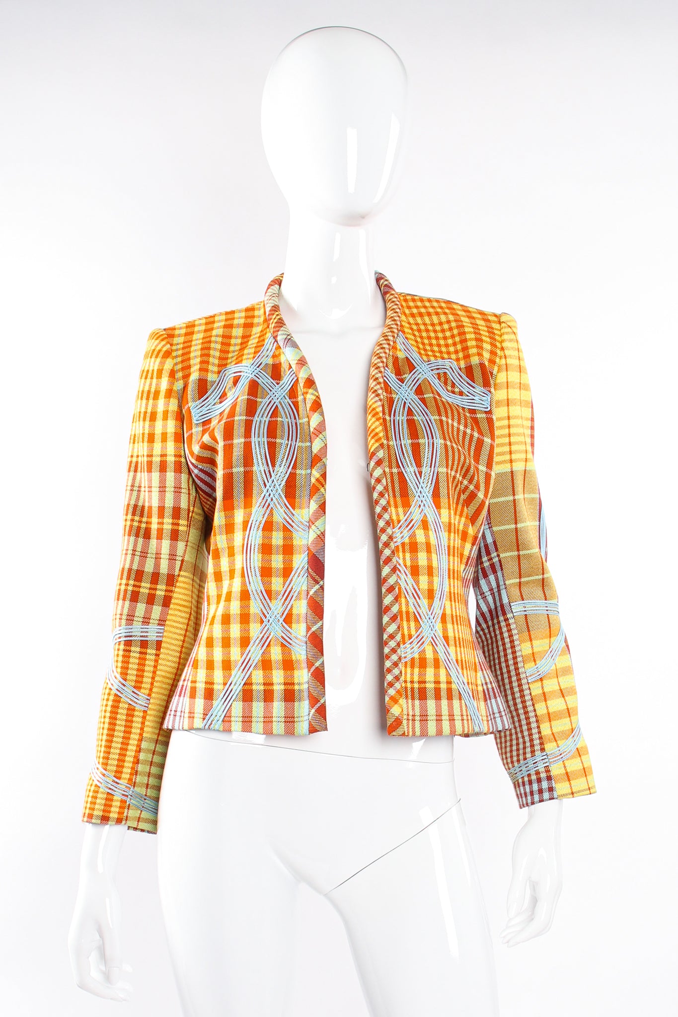 Vintage Christian Lacroix Madras Check Jacket on Mannequin open at Recess Los Angeles