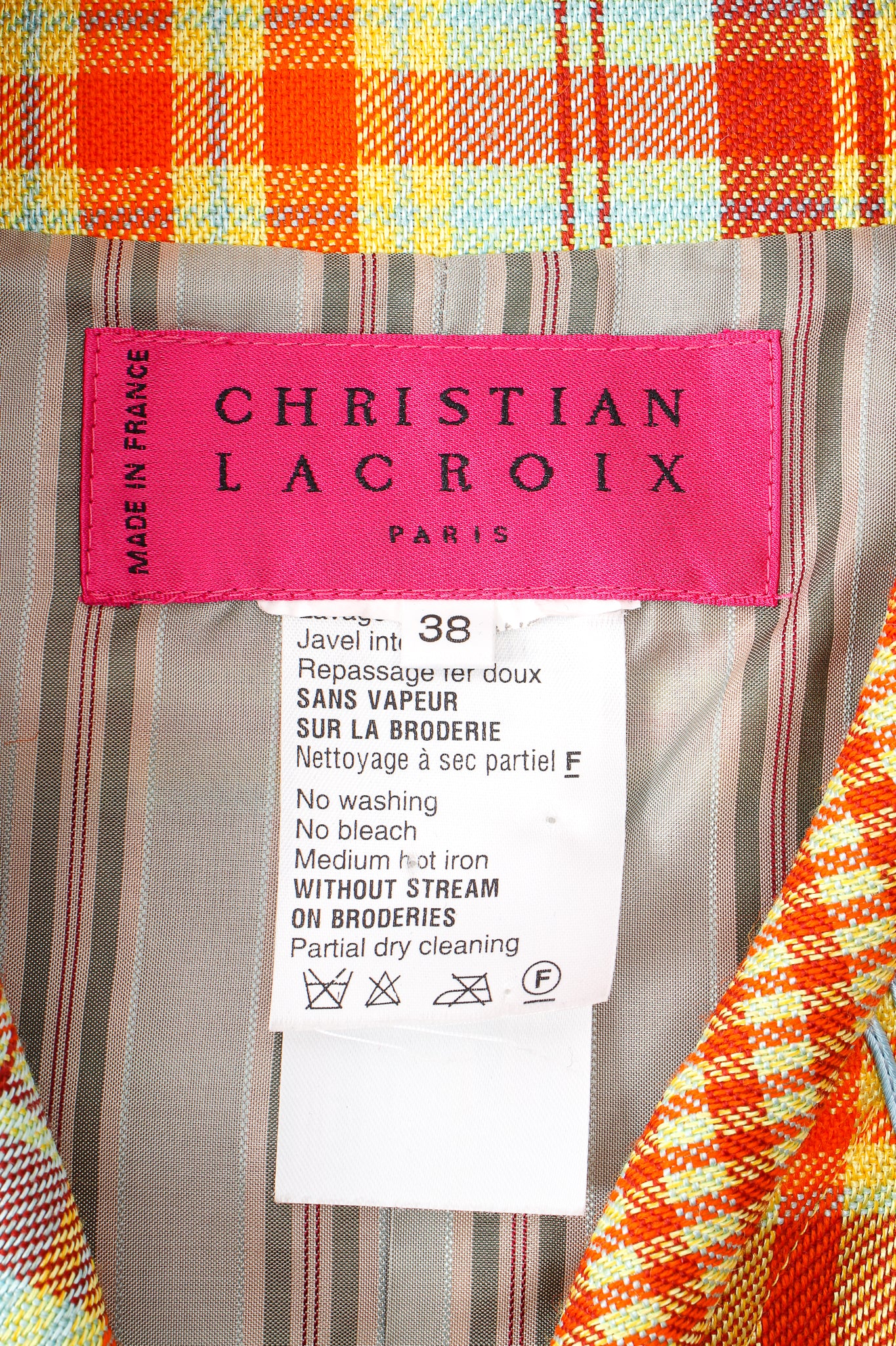 Vintage Christian Lacroix Madras Check Jacket label at Recess Los Angeles