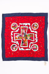 Vintage Christian Lacroix Mosaic Greek Cross Print Silk Scarf flat at Recess Los Angeles