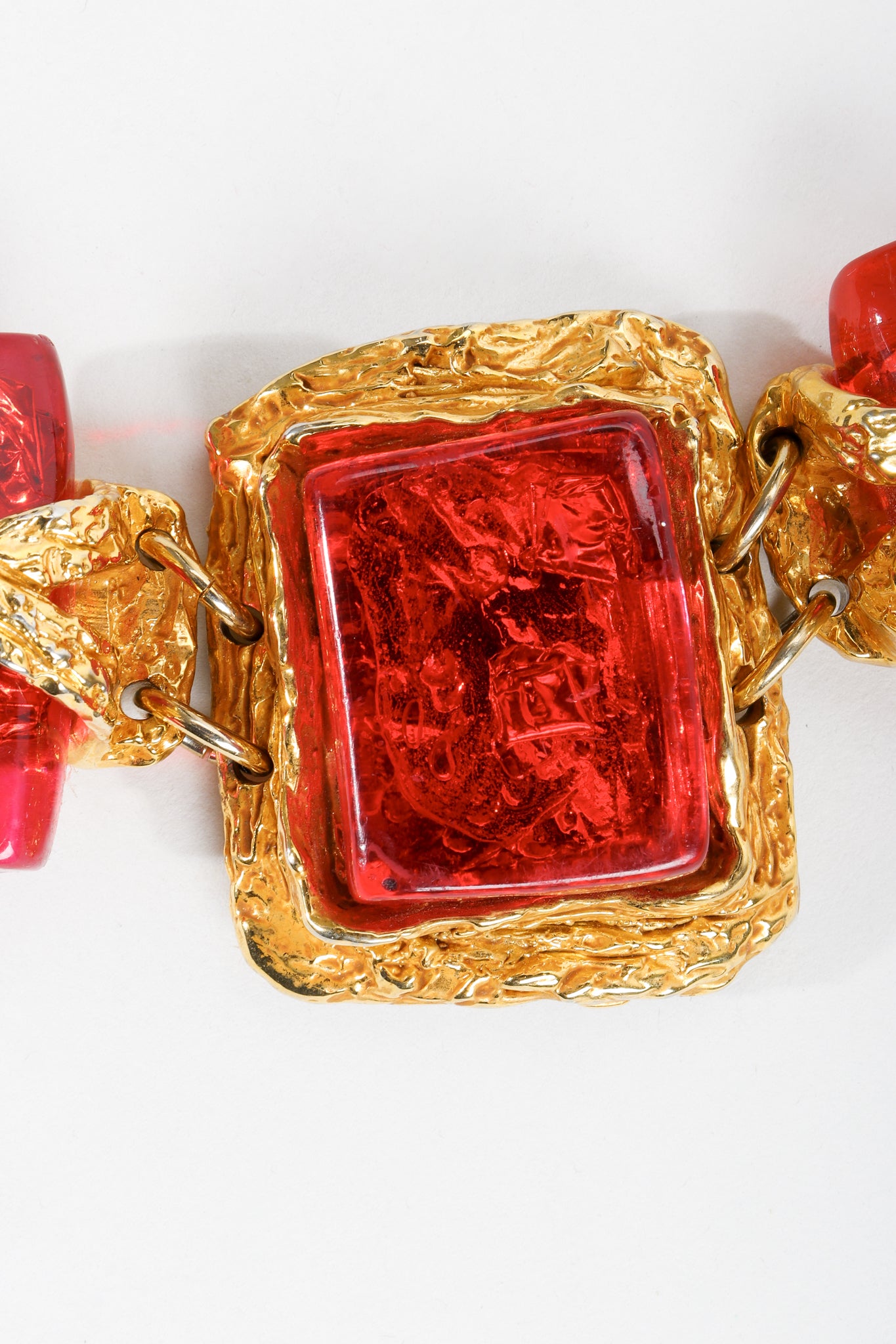 Vintage Christian Lacroix Brutalist Candy Apple Bracelet  center stone detail at Recess