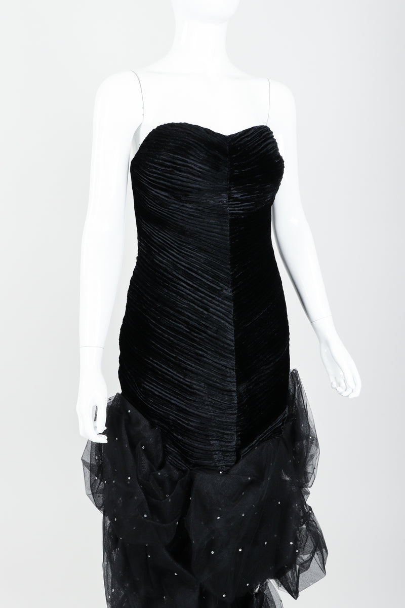 Vintage Claude Pétin Velvet Pouf Midi Dress on Mannequin angle crop at Recess Los Angeles