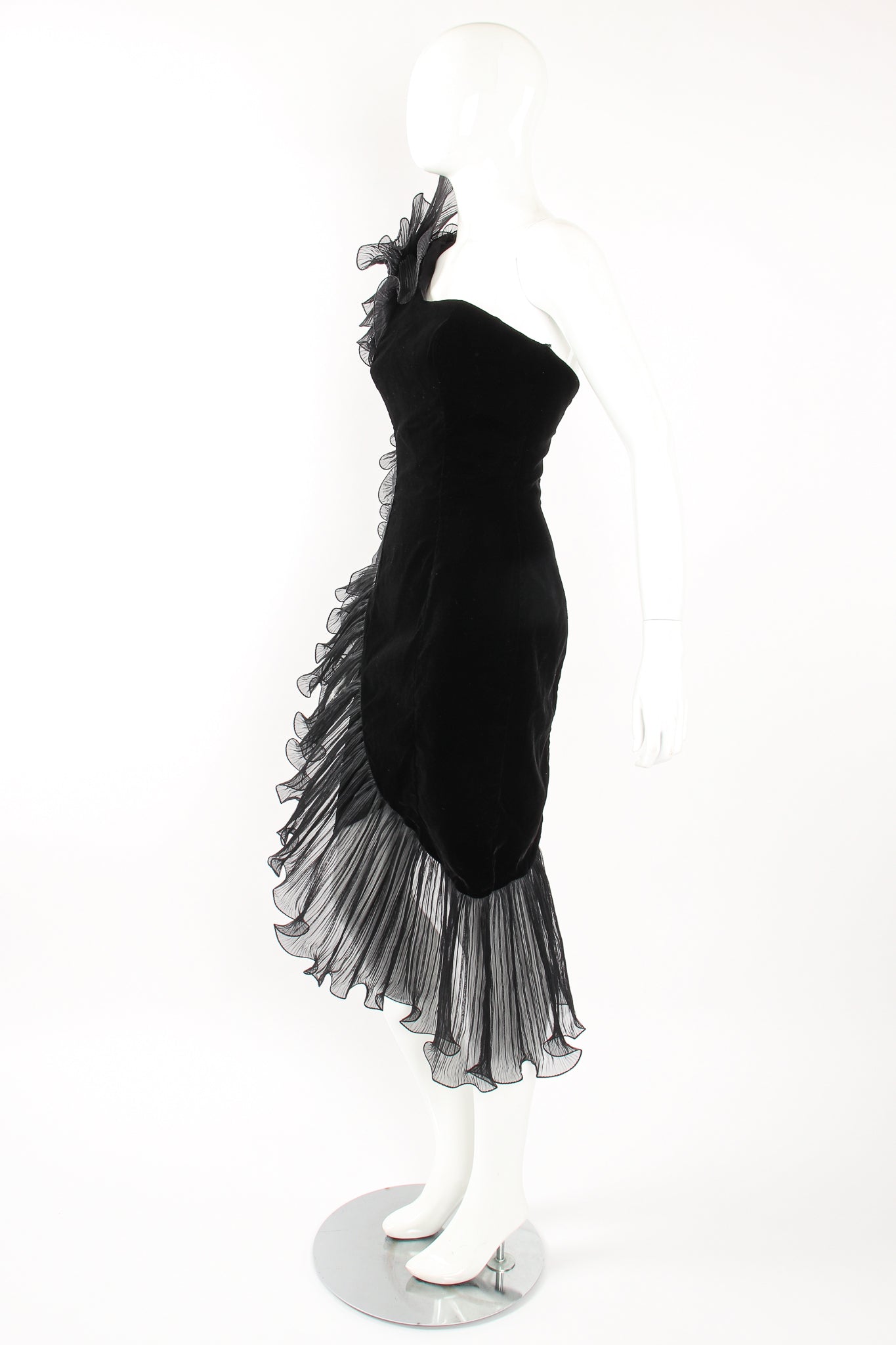 Vintage Karen Okada Climax Sheer Ruffle Sleeve Dress on Mannequin angle at Recess LA