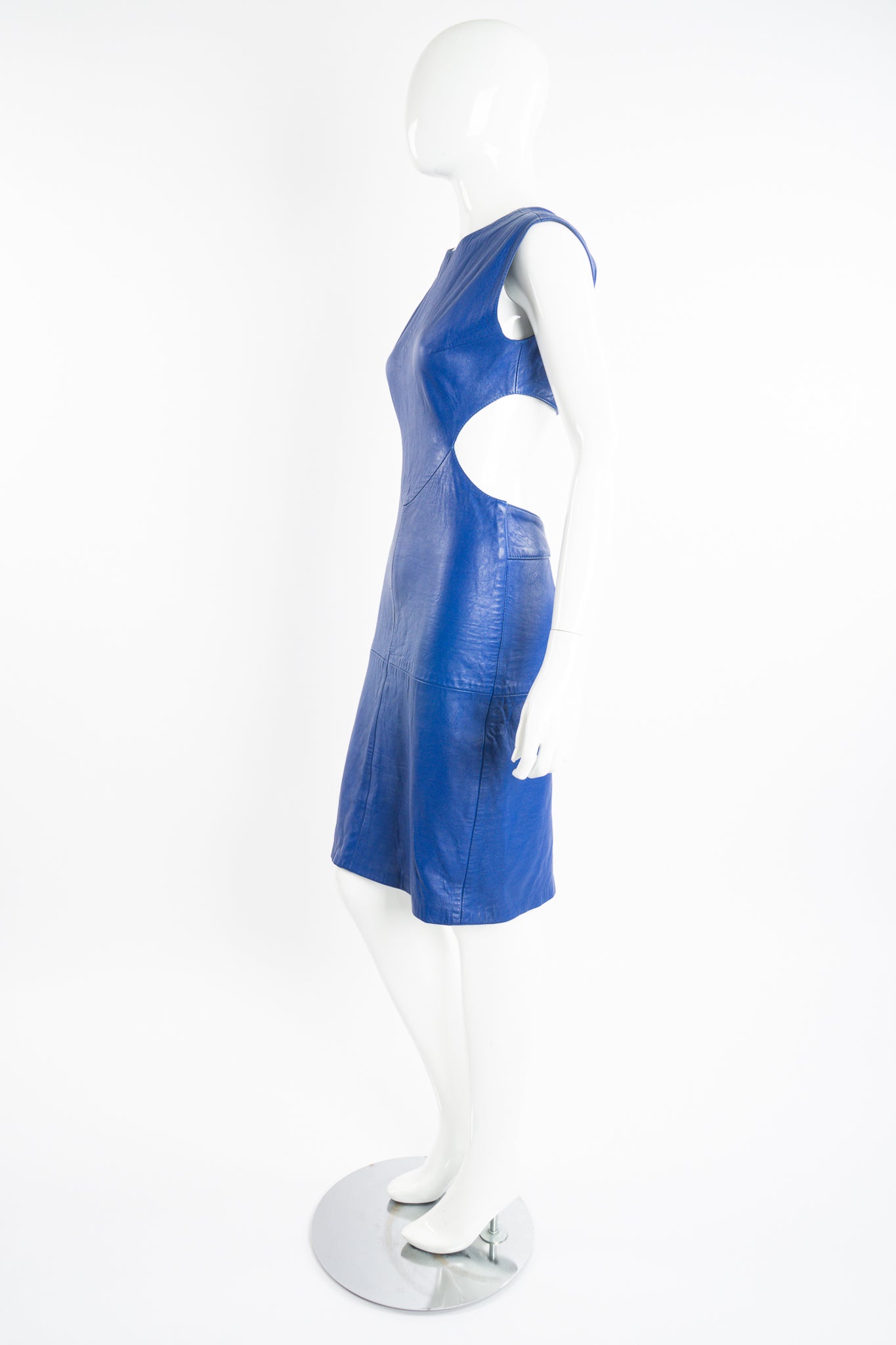 Vintage Climax Blue Leather Cutout Dress on Mannequin side at Recess Los Angeles