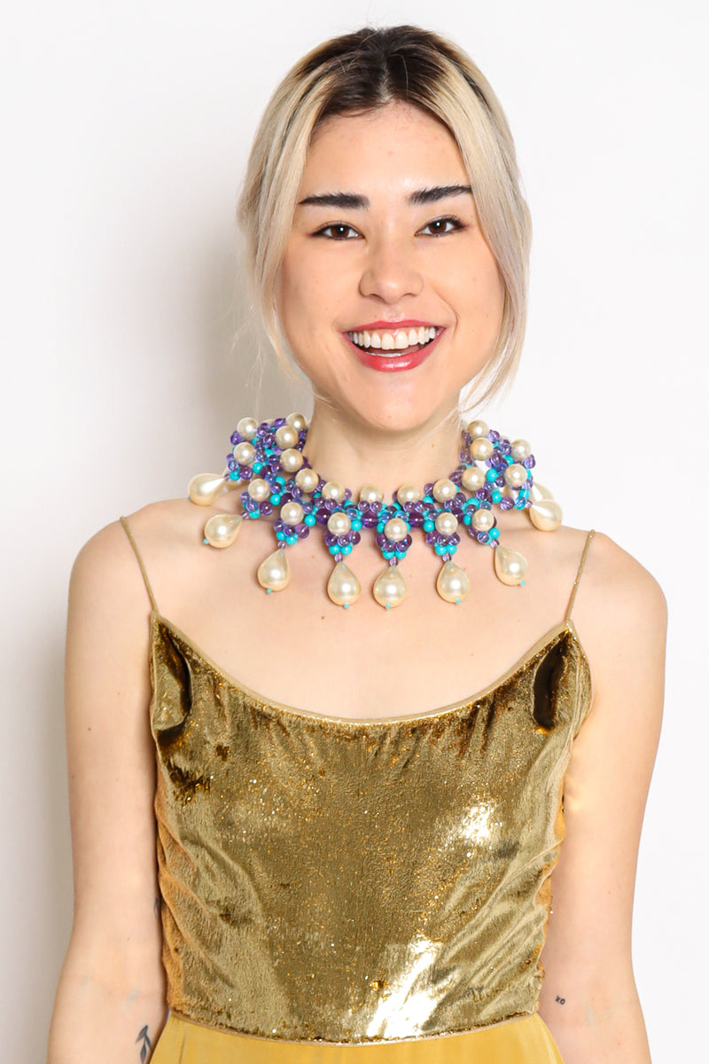 Vintage Mimi Di N Pearl Bead Bib Necklace on model Danielle @ Recess Los Angeles