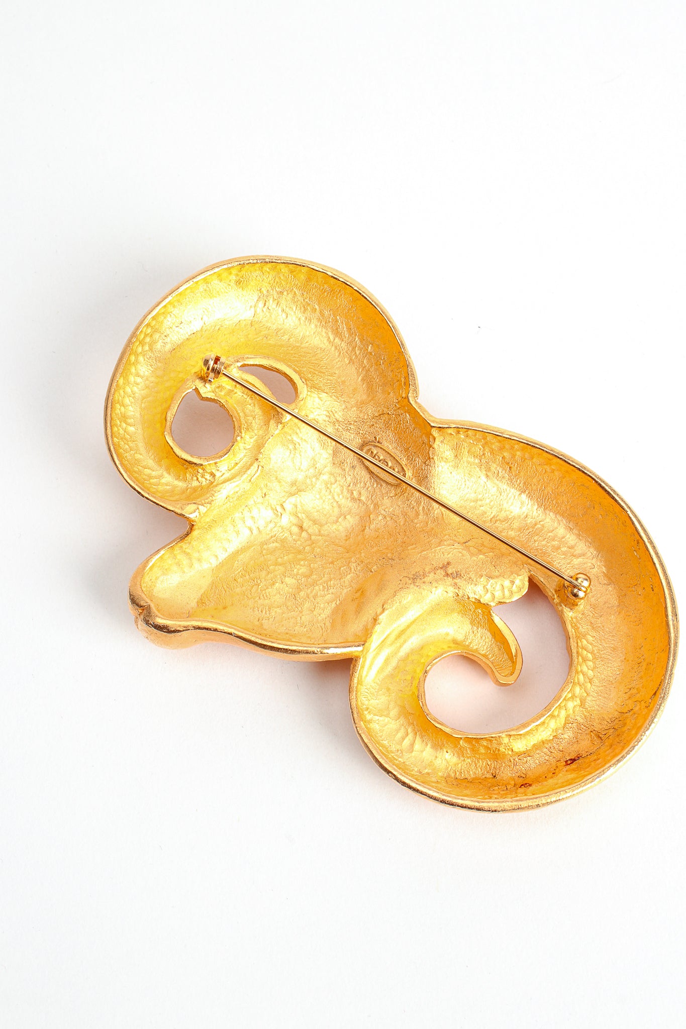 Vintage Golden Aries Horn Brooch DRO94 backside at Recess Los Angeles