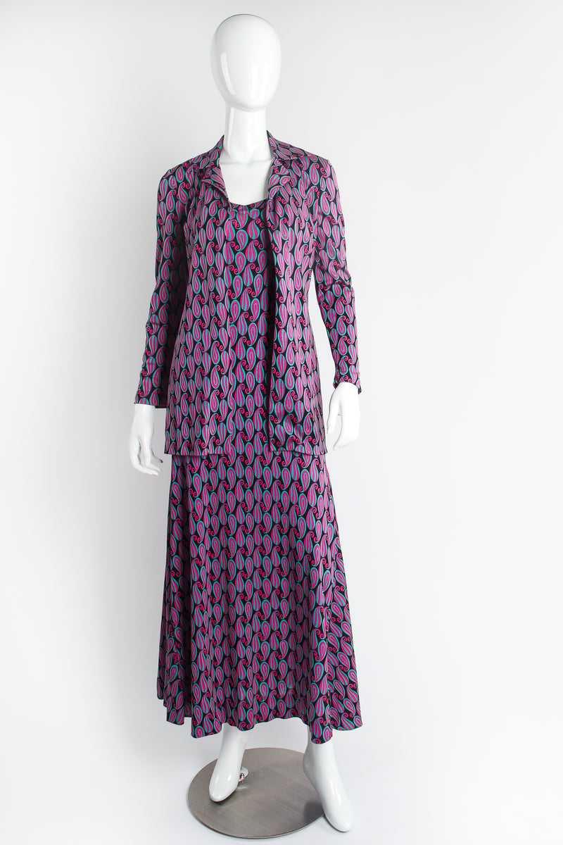 Vintage Diane Von Furstenberg DvF Paisley Maxi Dress & Jacket Set on Mannequin front at Recess LA