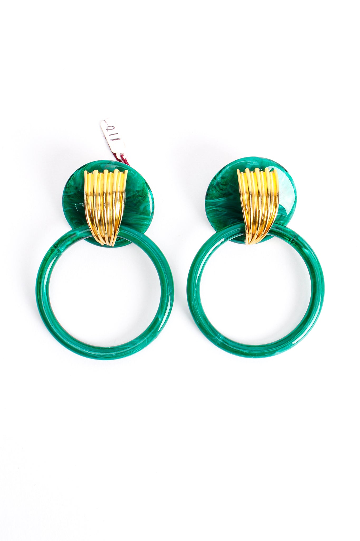 Vintage De Liguoro Faux Malachite Hoop Drop Earrings at Recess Los Angeles