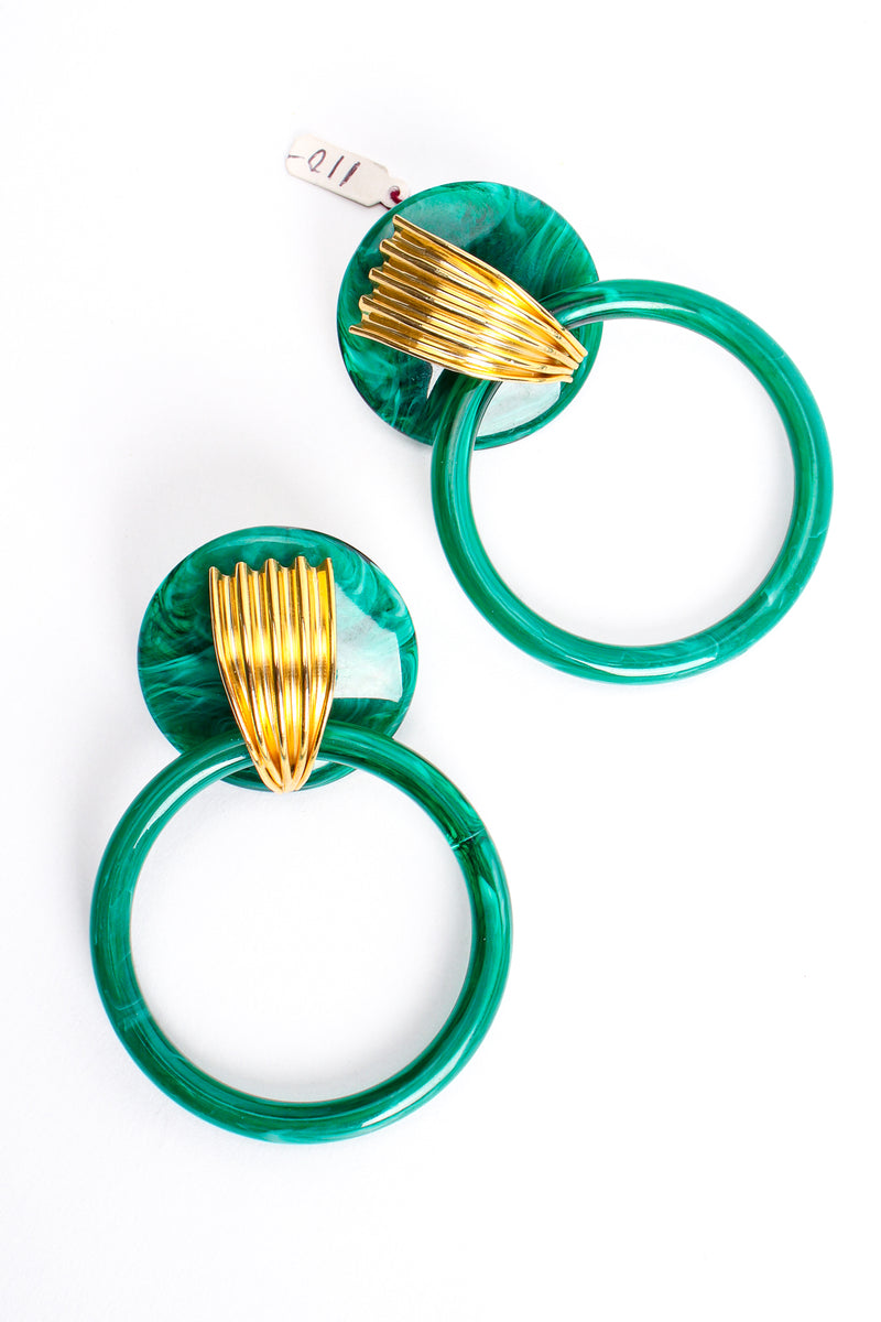 Vintage De Liguoro Faux Malachite Hoop Drop Earrings at Recess Los Angeles