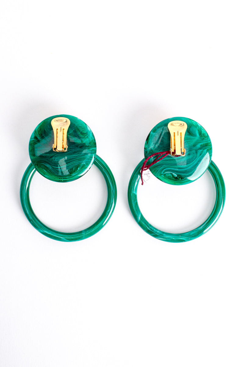 Vintage De Liguoro Faux Malachite Hoop Drop Earrings backside at Recess Los Angeles