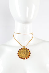 Vintage William deLillo Coin Cabochon Pendant Necklace on mannequin doubled at Recess Los Angeles