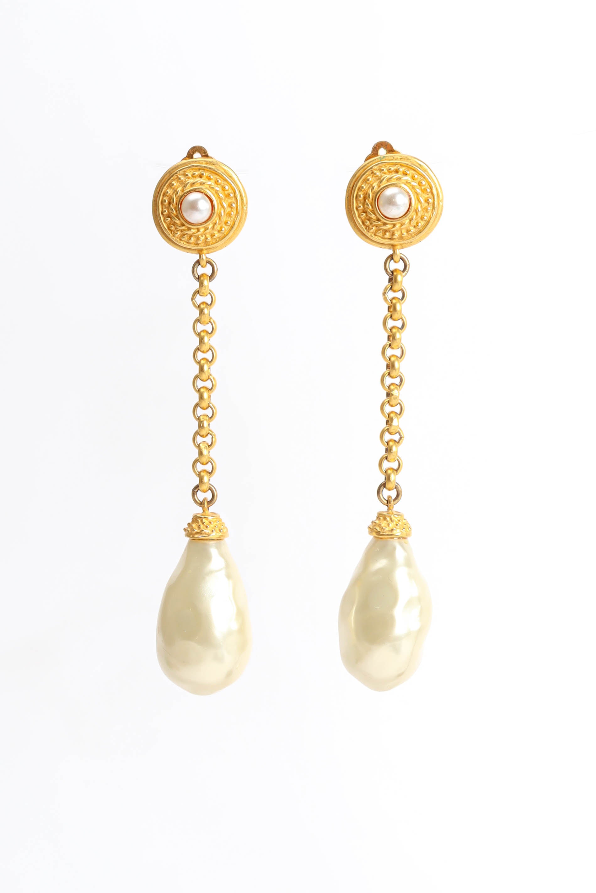 Vintage Deanna Hamro Baroque Pearl Drop Earrings front @ Recess Los Angeles