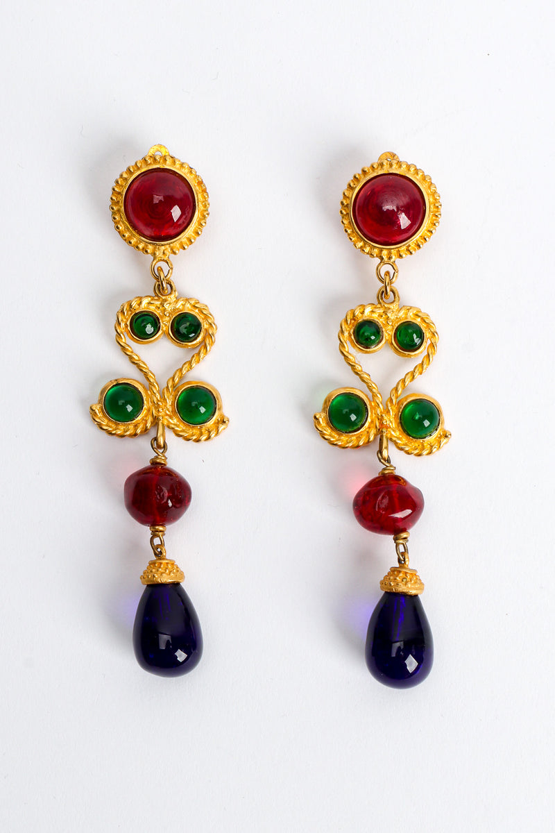 Vintage Deanna Hamro Glass Stone Chandelier Earrings flat front ]@ Recess LA