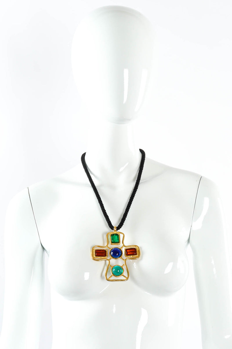 Deanna Hamro Glass Stone Cross Pendant Necklace mannequin @ Recess Los Angeles