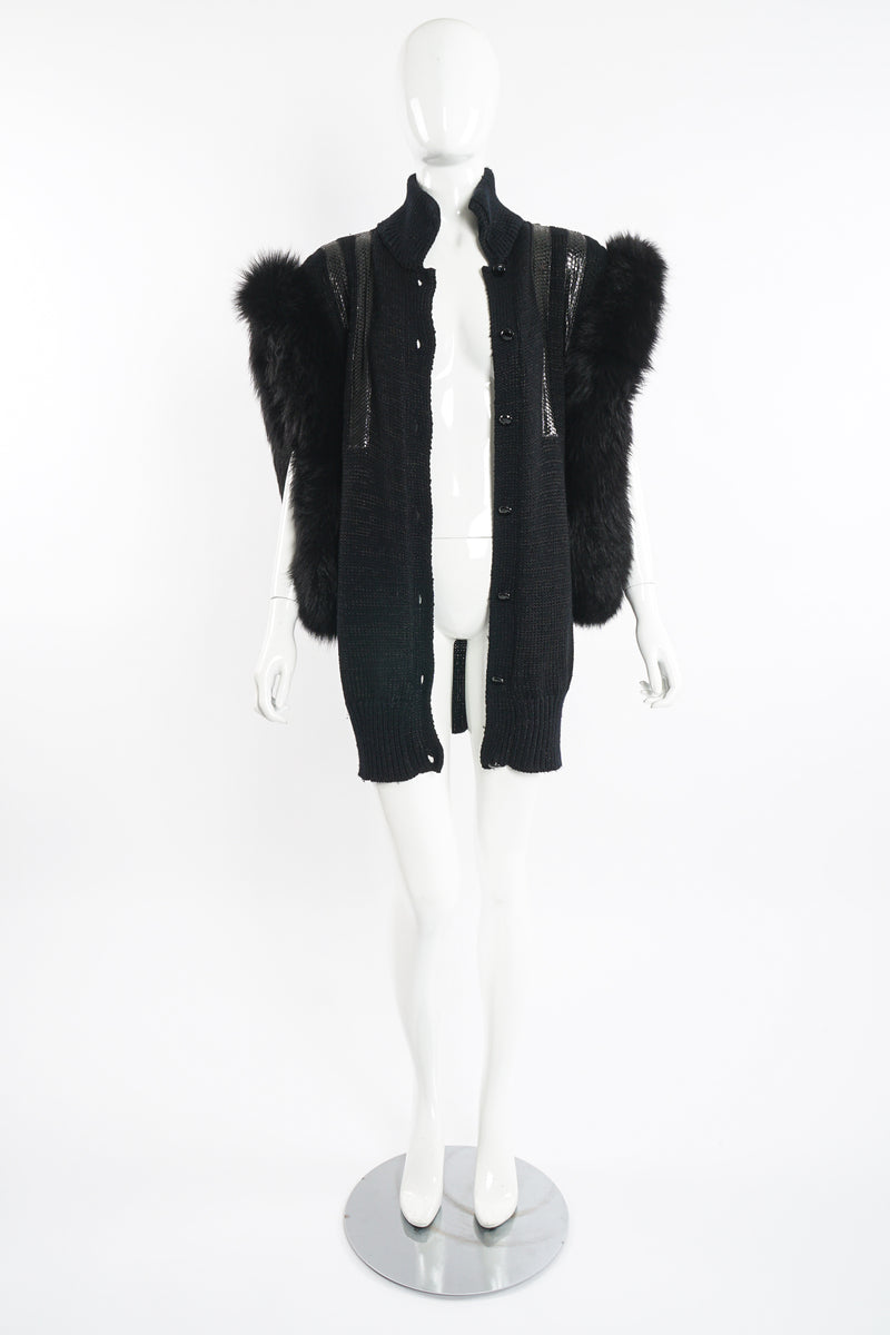 Vintage Delaware Street Long Fur Snake Trim Knit Vest on Mannequin open at Recess Los Angeles