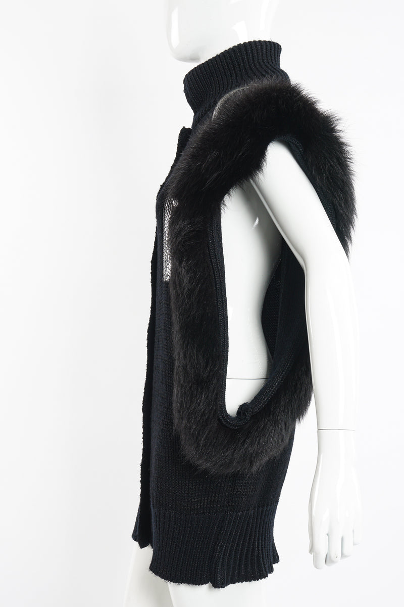 Vintage Delaware Street Long Fur Snake Trim Knit Vest on Mannequin side open at Recess Los Angeles