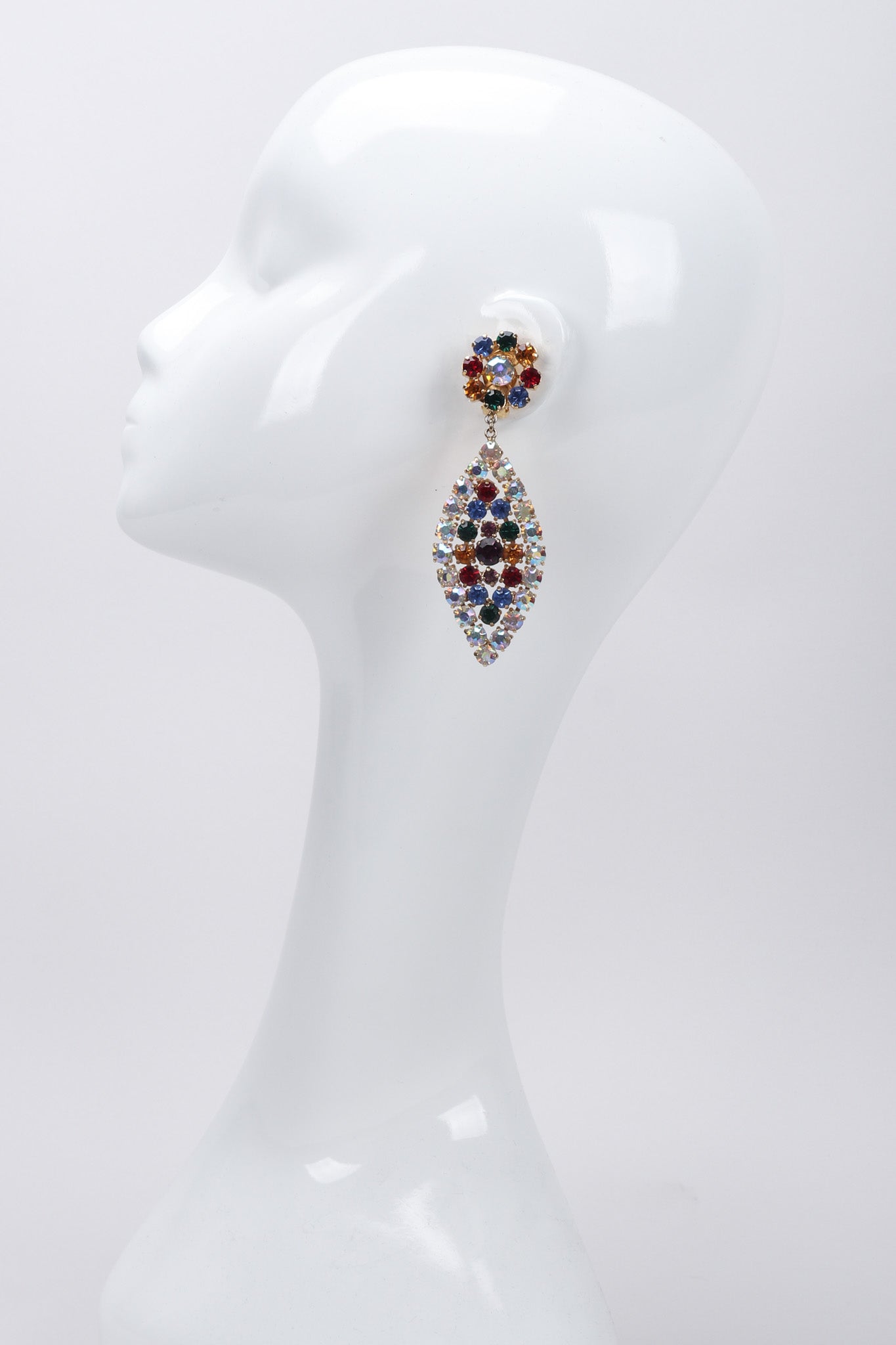 Recess Los Angeles Vintage Rare Gianni De Liguoro Rainbow Crystal Leaf Earrings