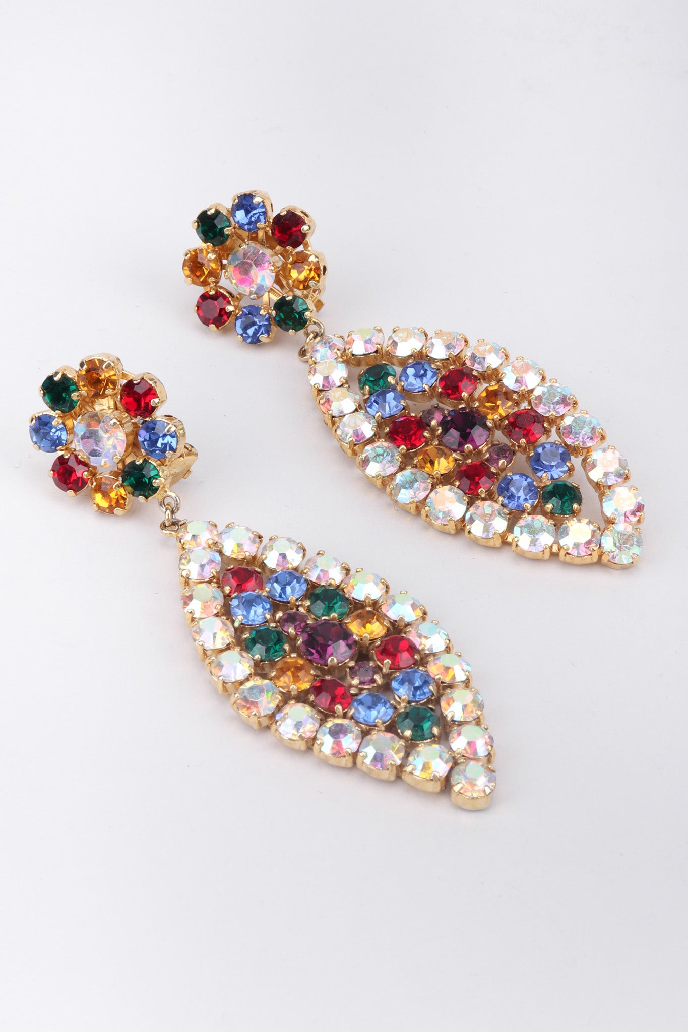 Recess Los Angeles Vintage Rare Gianni De Liguoro Rainbow Crystal Leaf Earrings