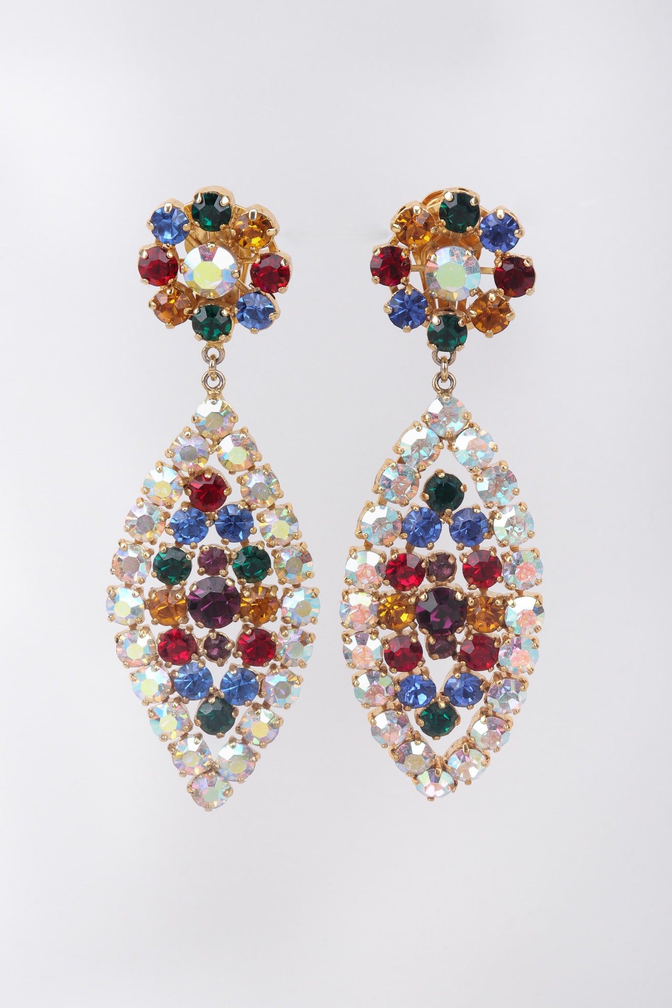 Recess Los Angeles Vintage Rare Gianni De Liguoro Rainbow Crystal Leaf Earrings