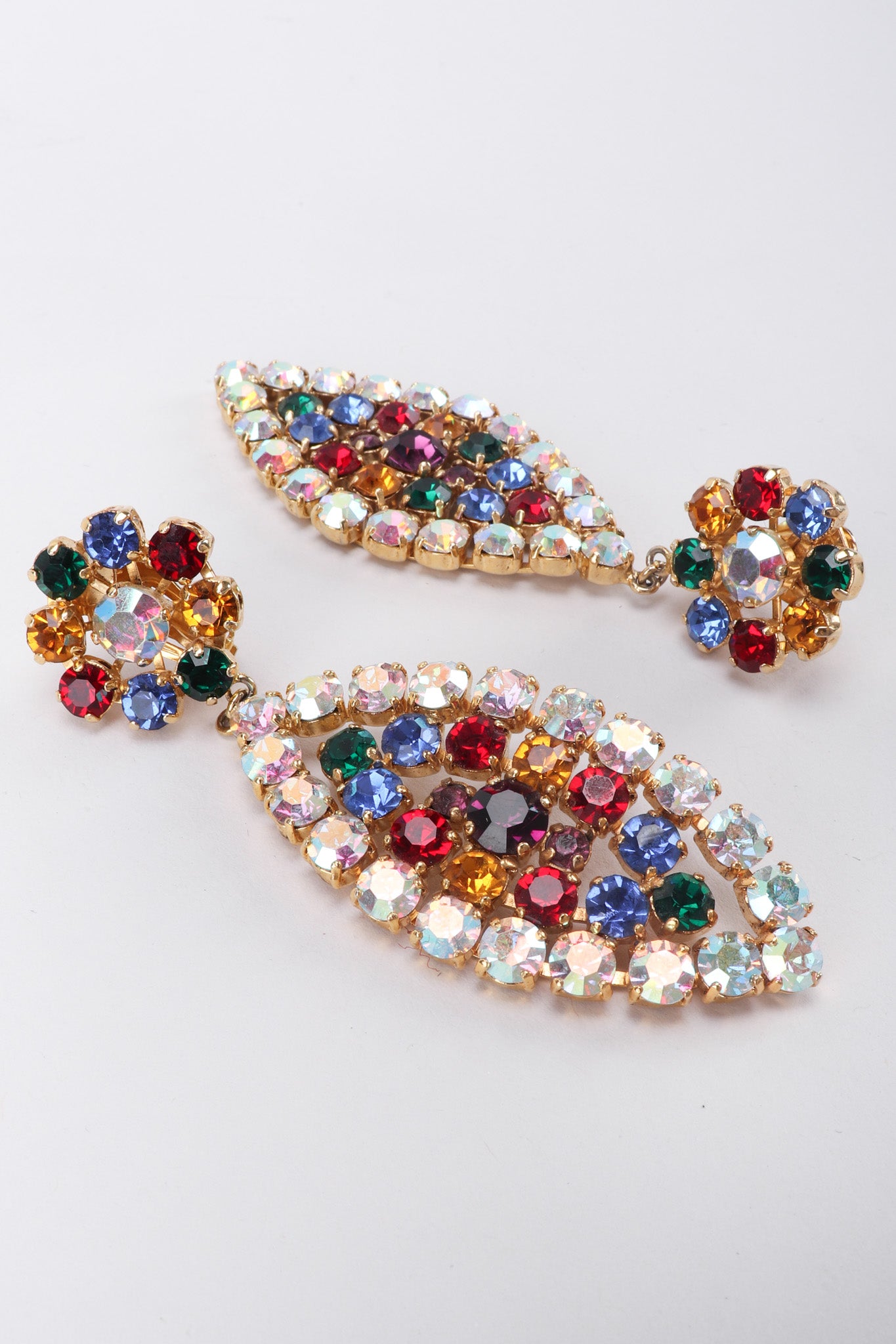 Recess Los Angeles Vintage Rare Gianni De Liguoro Rainbow Crystal Leaf Earrings