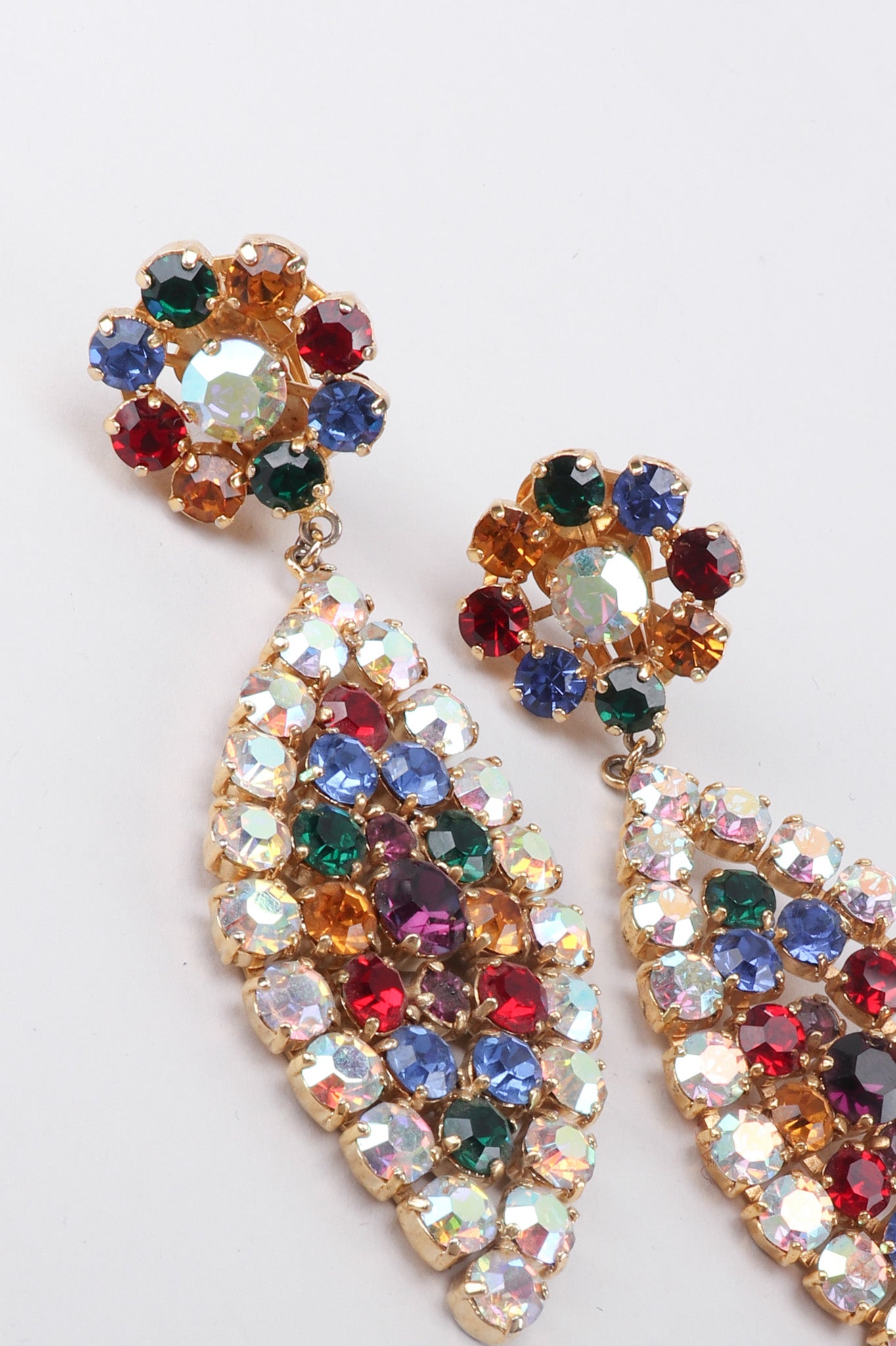 Recess Los Angeles Vintage Rare Gianni De Liguoro Rainbow Crystal Leaf Earrings