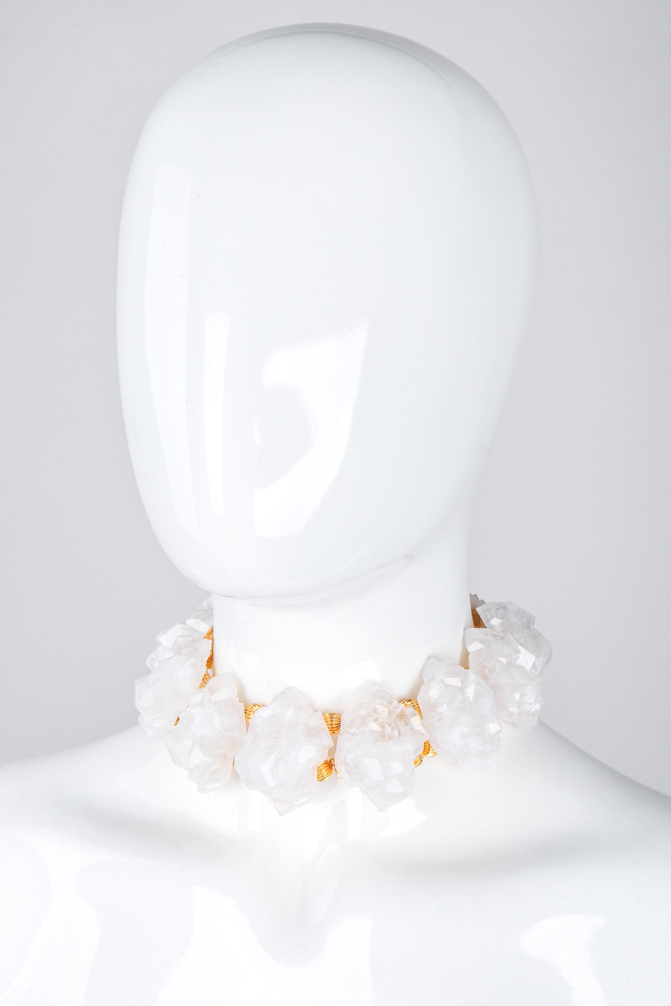 Recess Los Angeles Vintage William DeLillo Acrylic Pearly White Rock Crystal Gold Collar Necklace