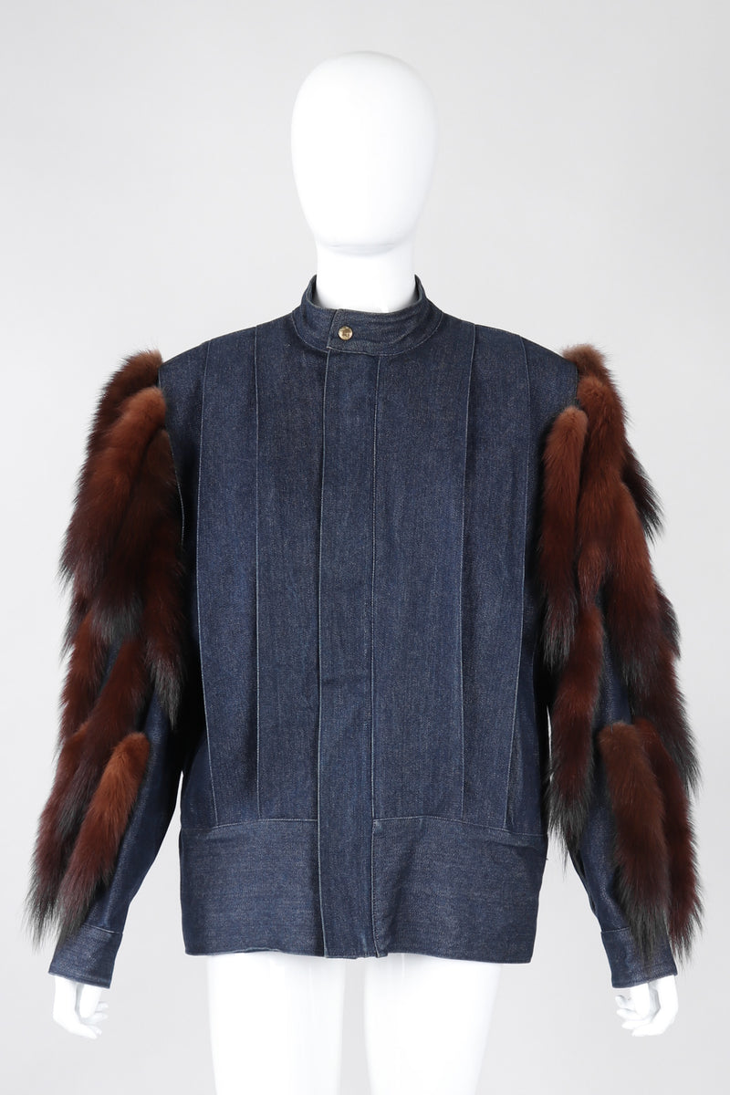 Recess Los Angeles Vintage Mink Tail Trimmed Denim Bomber