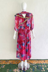 Vintage Diane Freis Velvet Lamé Blouson Dress on Mannequin Front at Recess Los Angeles