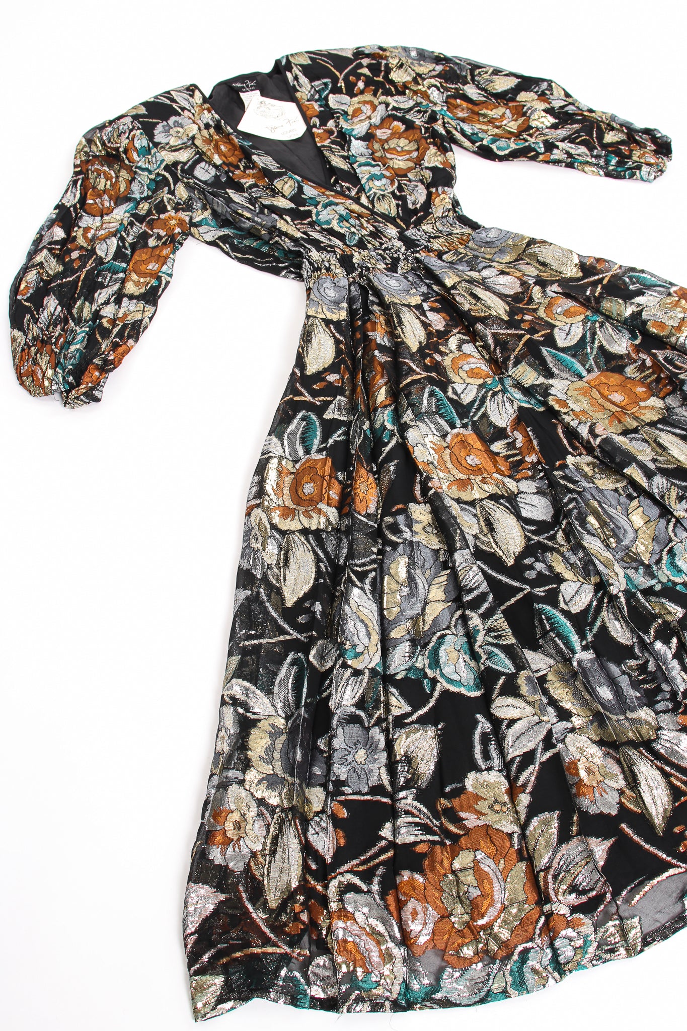 Vintage Diane Freis Floral Brocaded Chiffon Dress  flat at Recess Los Angeles