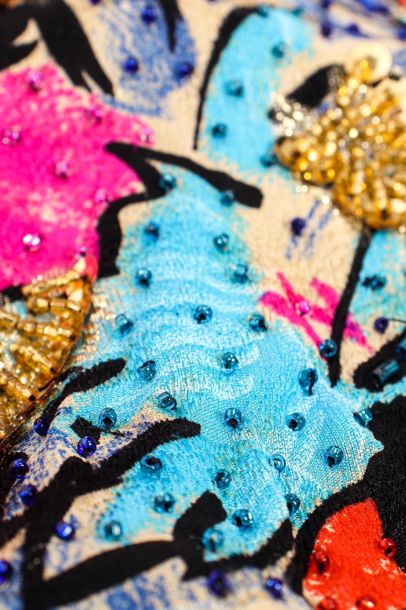 Vintage Diane Freis Tropical Beaded Silk Duster beading detail at Recess Los Angeles