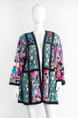 Vintage Diane Freis Metallic Silk Patchwork Collage Swing Jacket on mannequin front at Recess LA