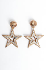 Vintage Diane Lauren Star Rhinestone Dangle Earrings flat front  @ Recess LA