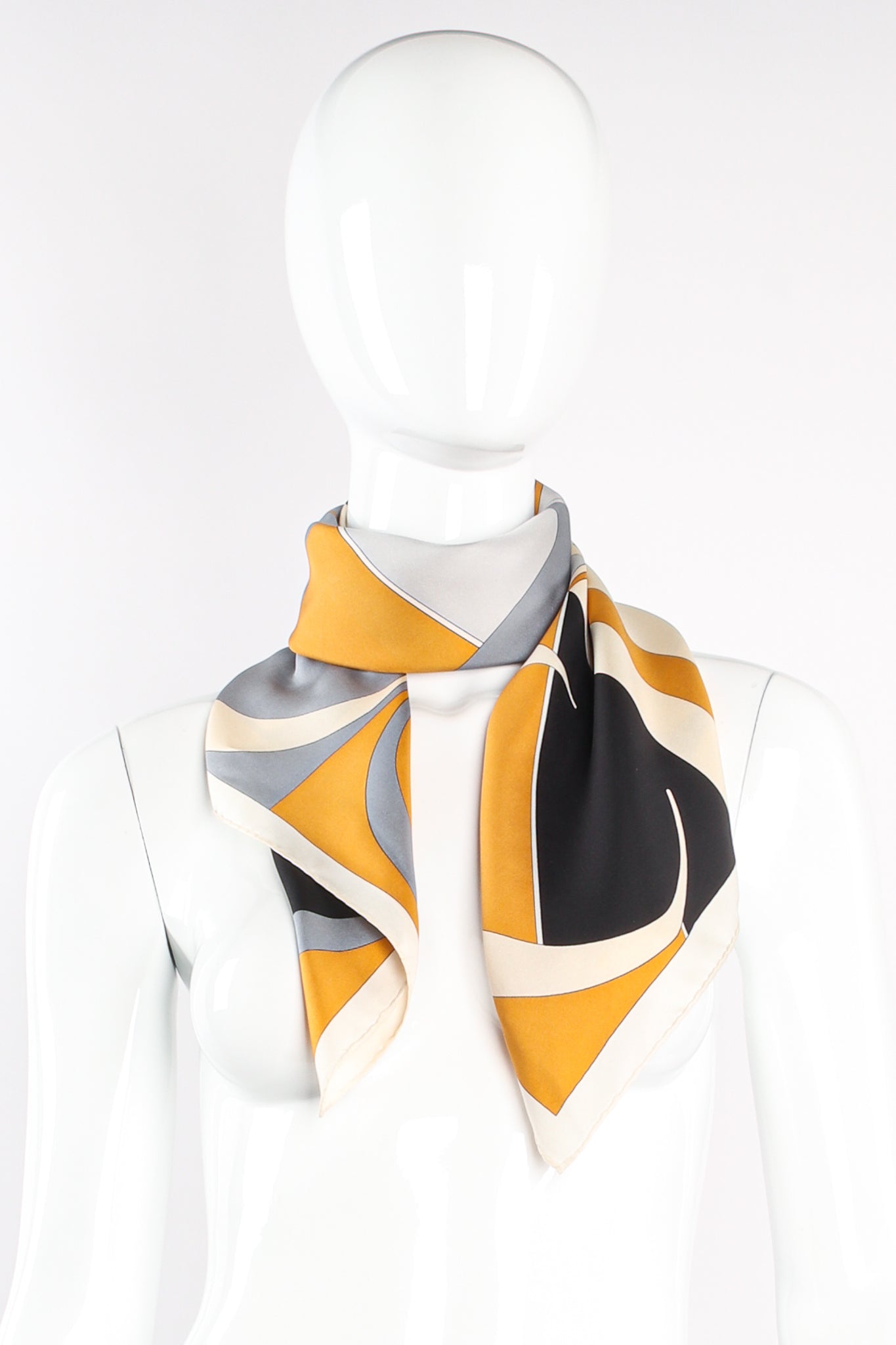 Vintage Christian Dior Colorblock Monogram Silk Scarf on mannequin at Recess Los Angeles