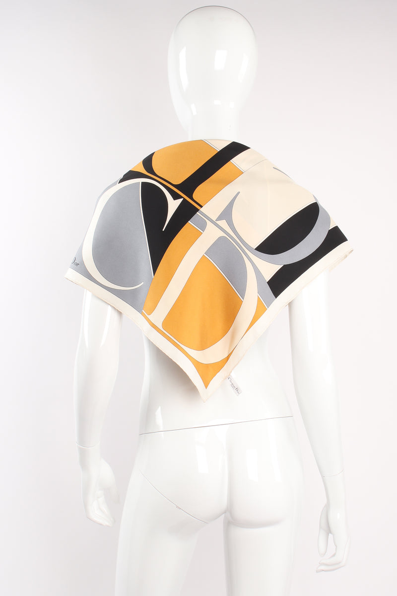 Vintage Christian Dior Colorblock Monogram Silk Scarf on mannequin at Recess Los Angeles