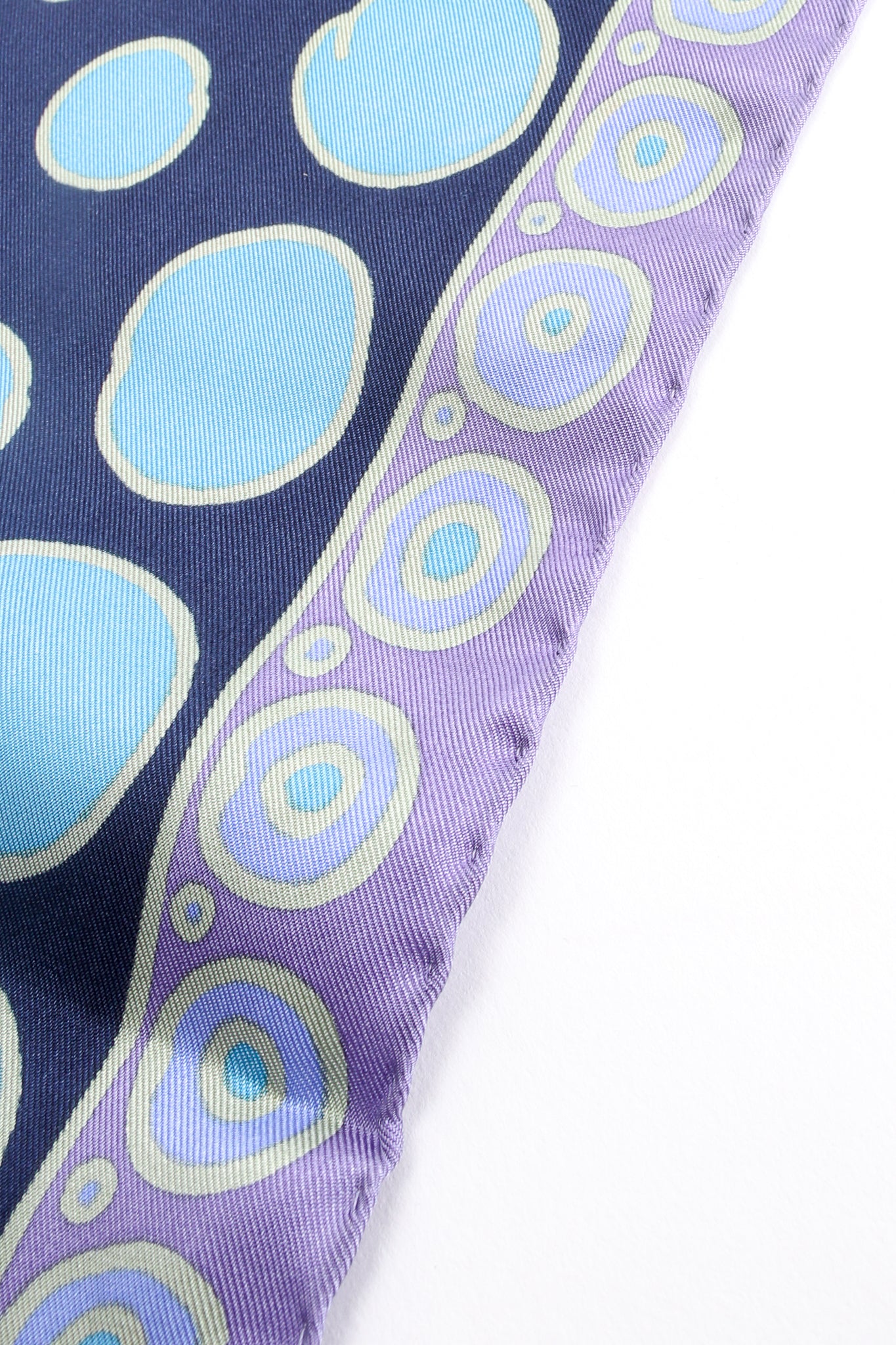 Vintage Christian Dior Graduated Dot Nautilus Swirl Silk Scarf hem at Recess Los Angeles