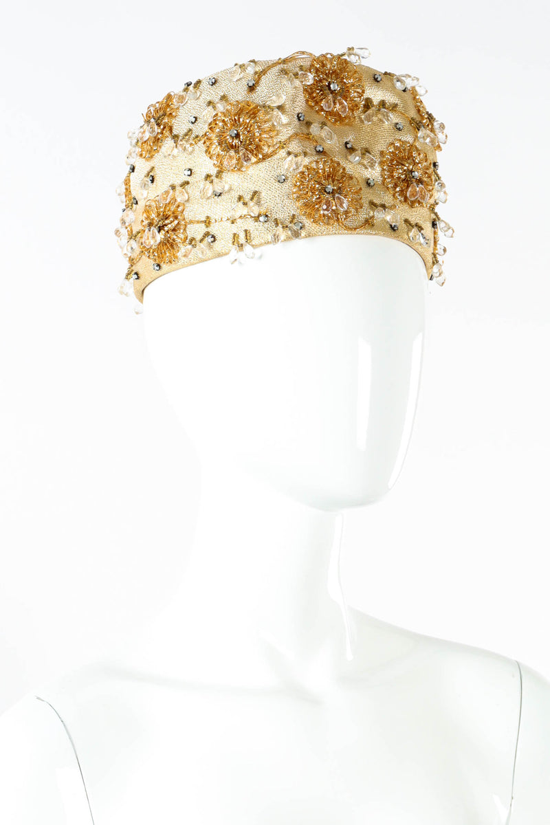 Vintage Christian Dior Jeweled Floral Pillbox Hat mannequin angle @ Recess LA