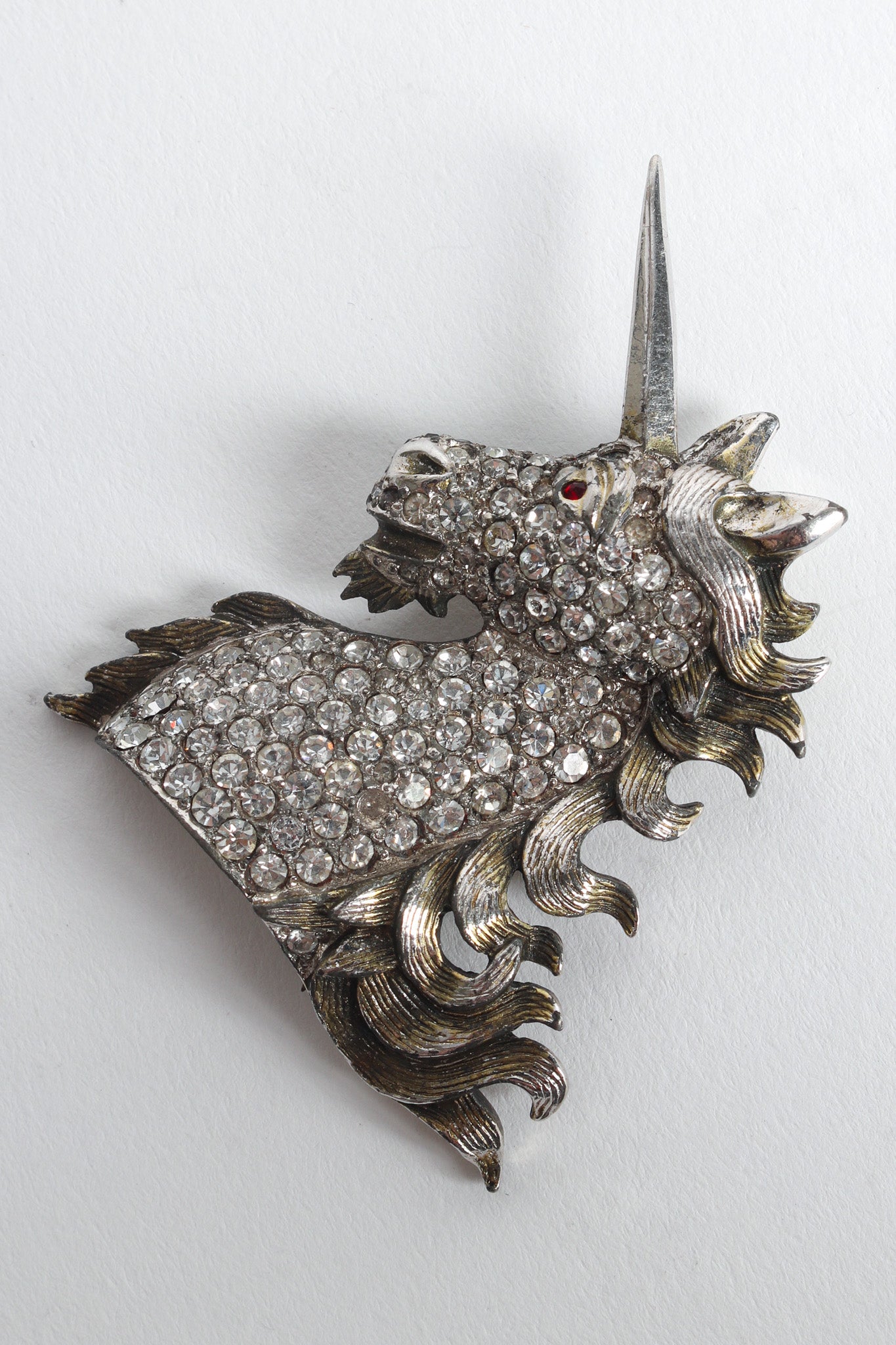 Vintage Christian Dior by Mitchel Maer 1952  Unicorn Crystal Brooch diagonal flat @ Recess LA