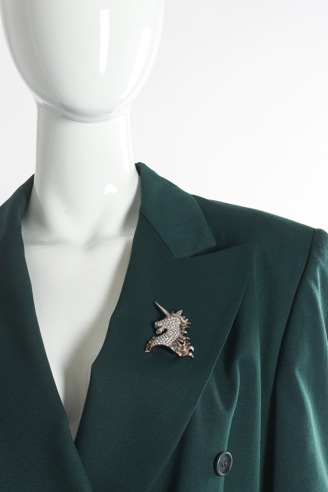 Vintage Christian Dior by Mitchel Maer 1952 Unicorn Crystal Brooch on mannequin @ Recess LA