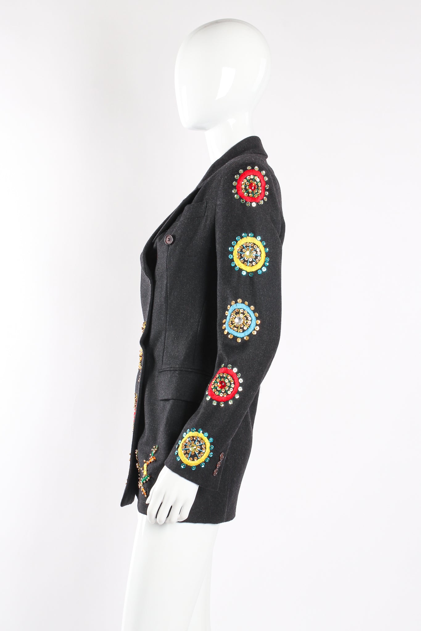 Vintage Dolce & Gabbana Embroidered Beaded Coat side on mannequin at Recess LA