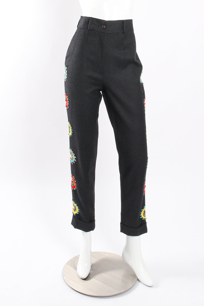 Vintage Dolce & Gabbana Embroidered Beaded Pants front on mannequin at Recess LA