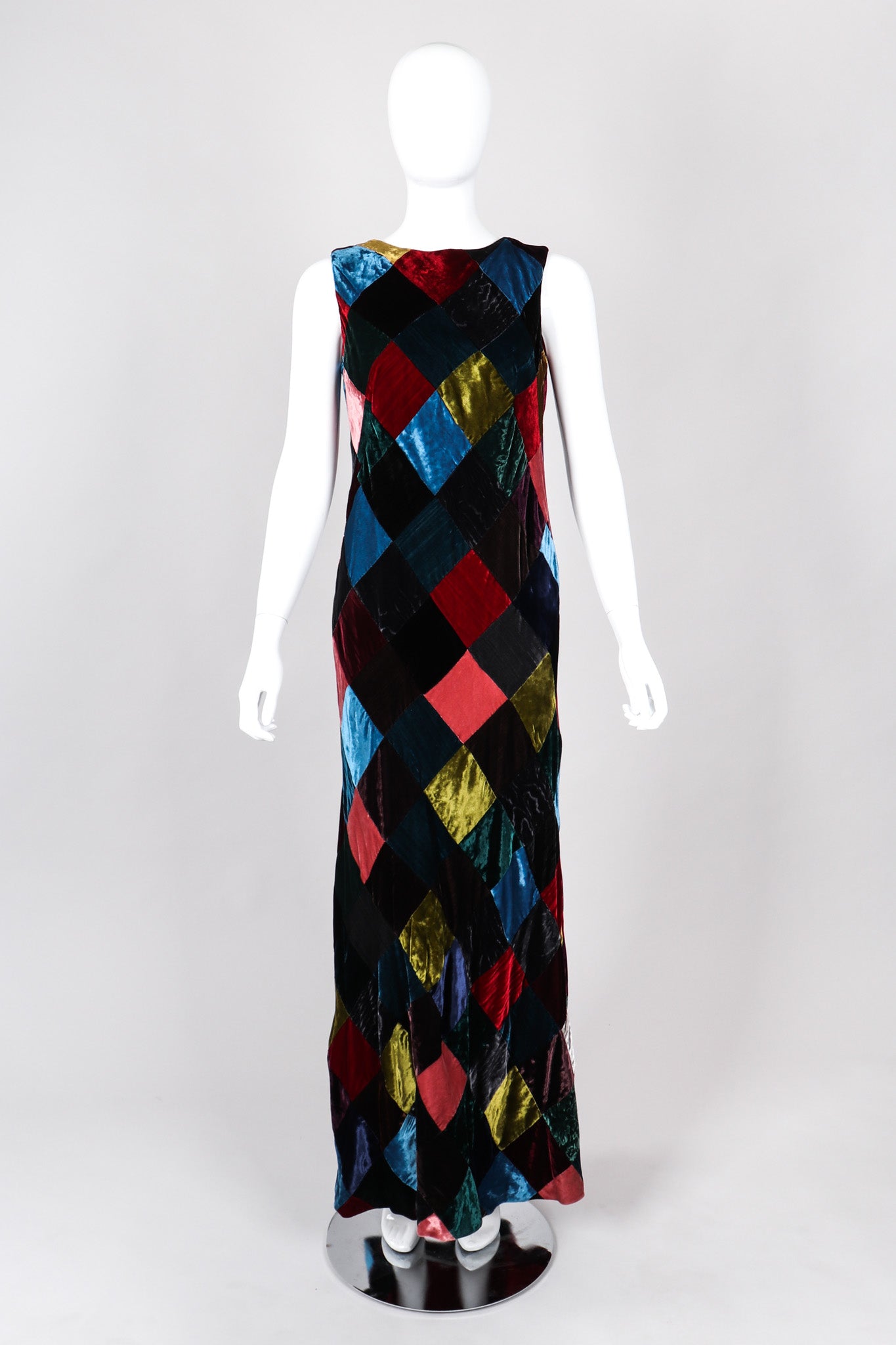 Recess Los Angeles Vintage Dolce & Gabbana Velvet Harlequin Patchwork Multi Colored Long Dress