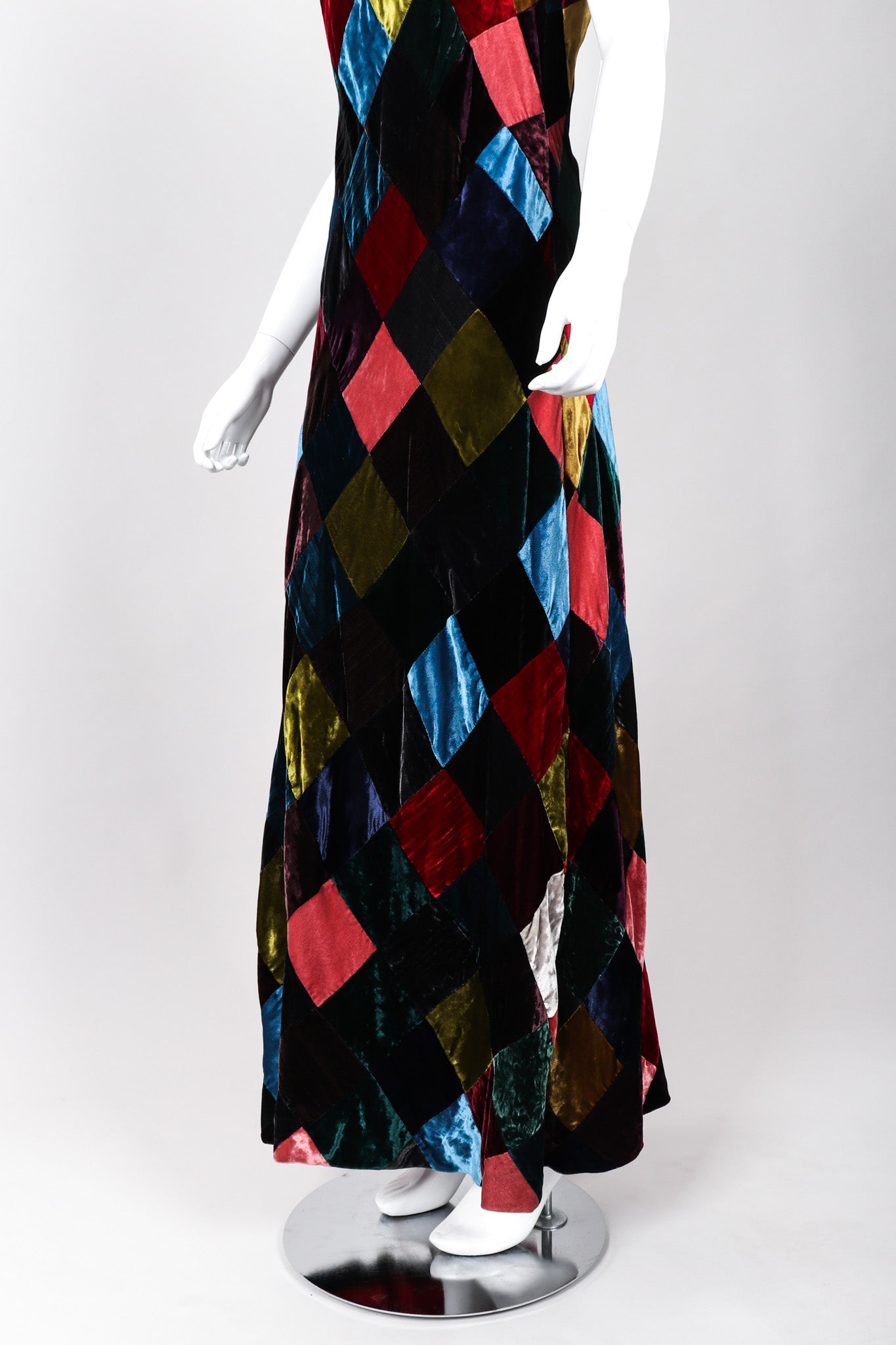 Recess Los Angeles Vintage Dolce & Gabbana Velvet Harlequin Patchwork Multi Colored Long Dress