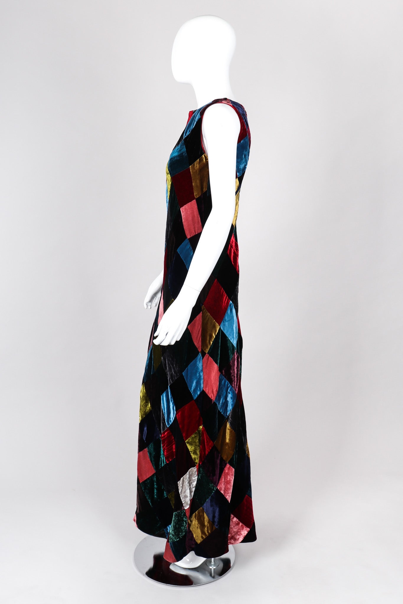 Recess Los Angeles Vintage Dolce & Gabbana Velvet Harlequin Patchwork Multi Colored Long Dress