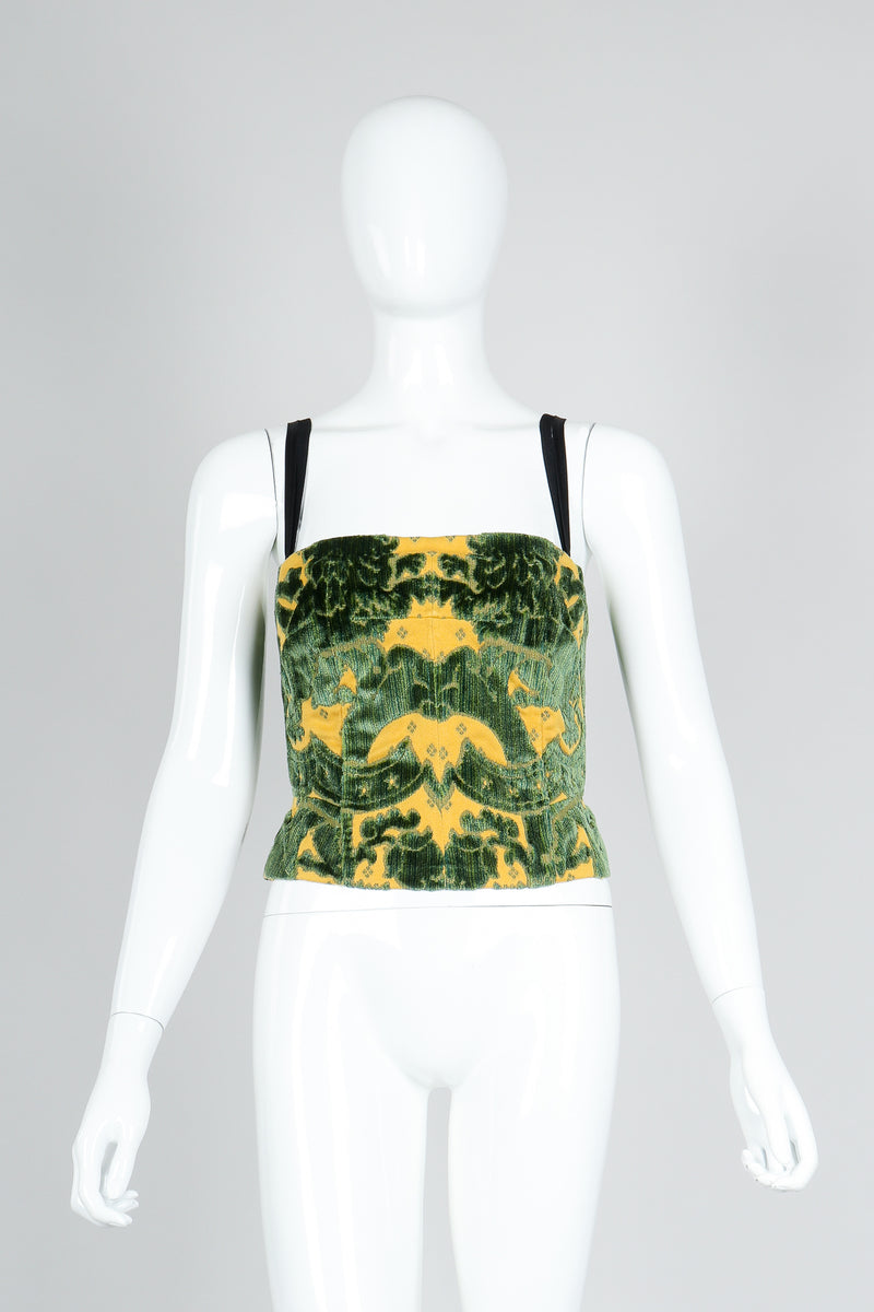 Recess Vintage Dolce & Gabbana Velvet Brocade Bustier Bra Top On Mannequin, front